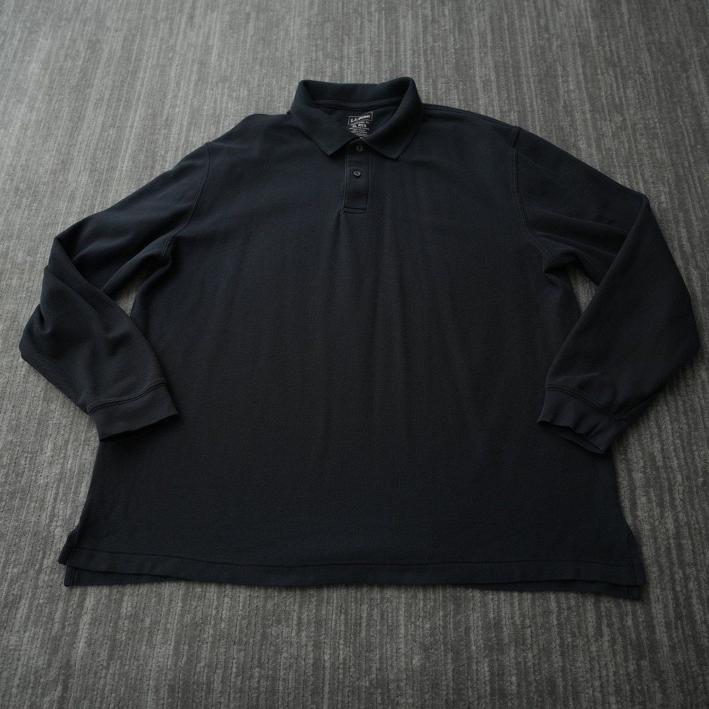 L.L.Bean Polo Shirt Men Black 100% Cotton Regular Fit Collared Heavy Material XL